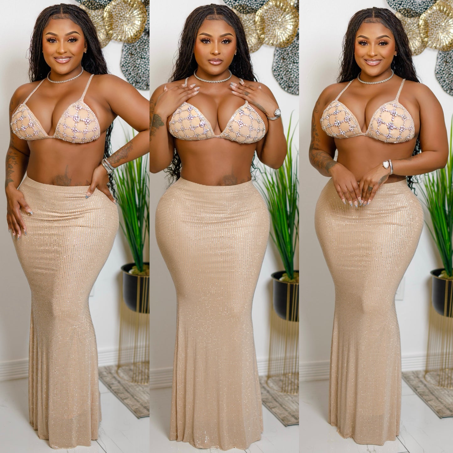 Champagne crystals skirt set