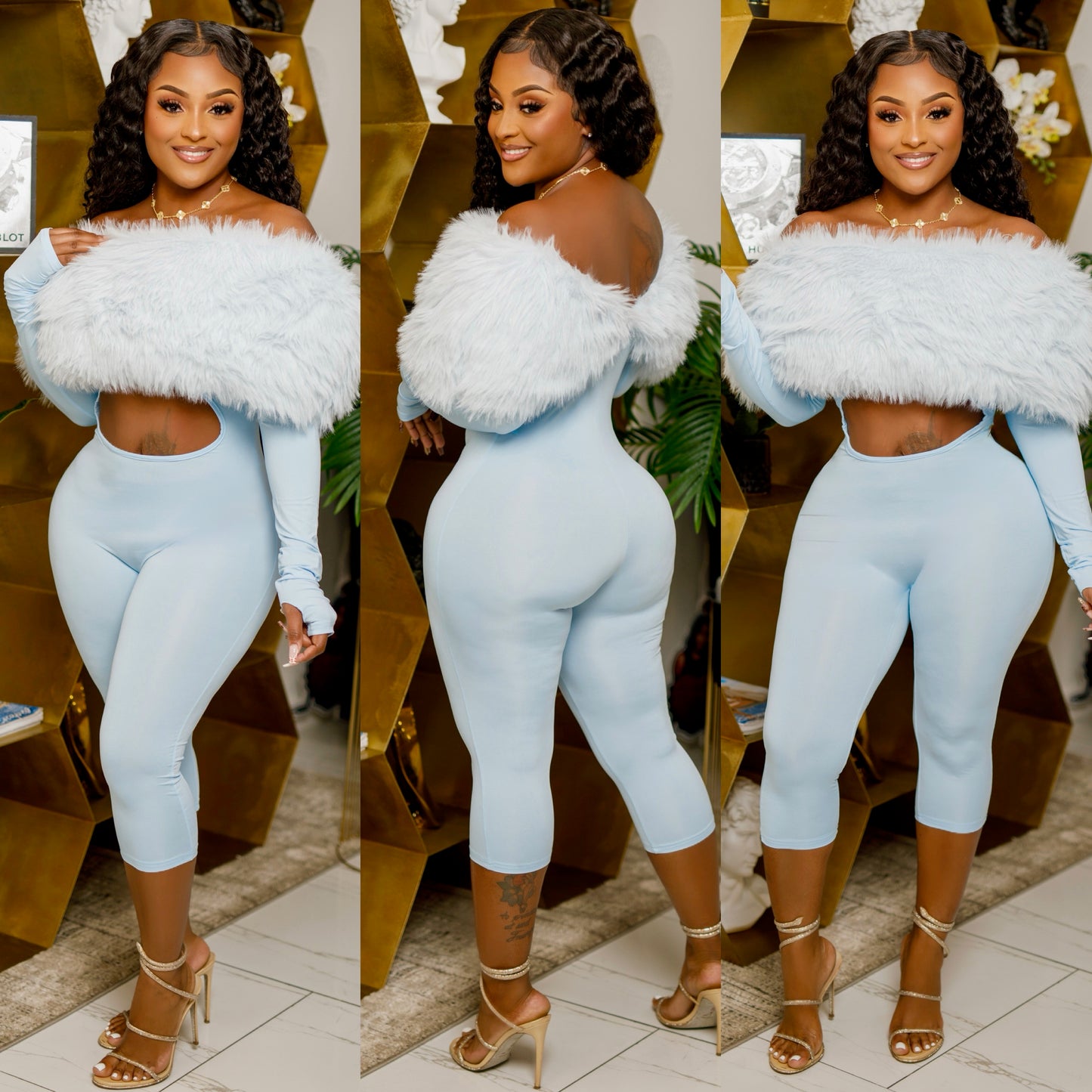 JAX FAUX FUR CAPRI JUMPSUIT