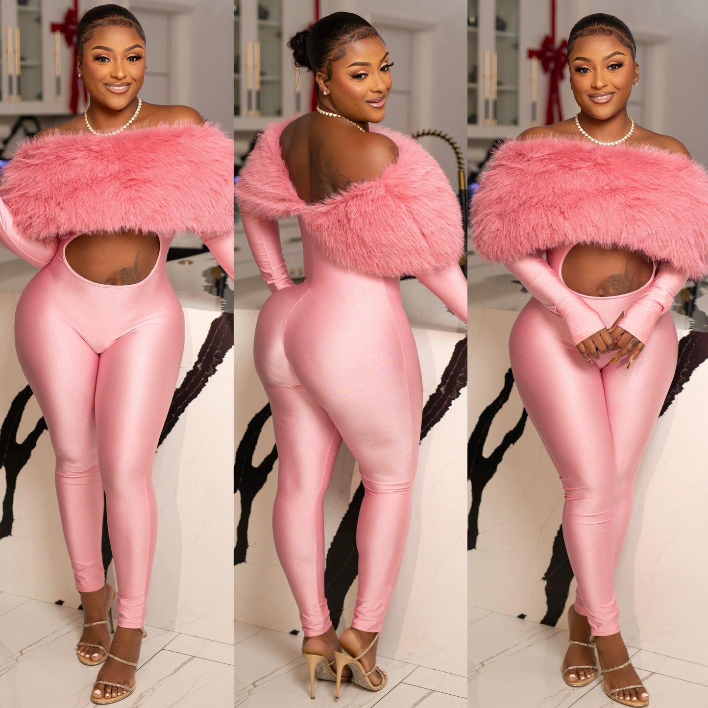 PINKIE FAUX FUR JUMPSUIT