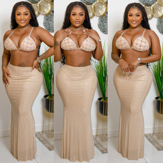 Champagne crystals skirt set